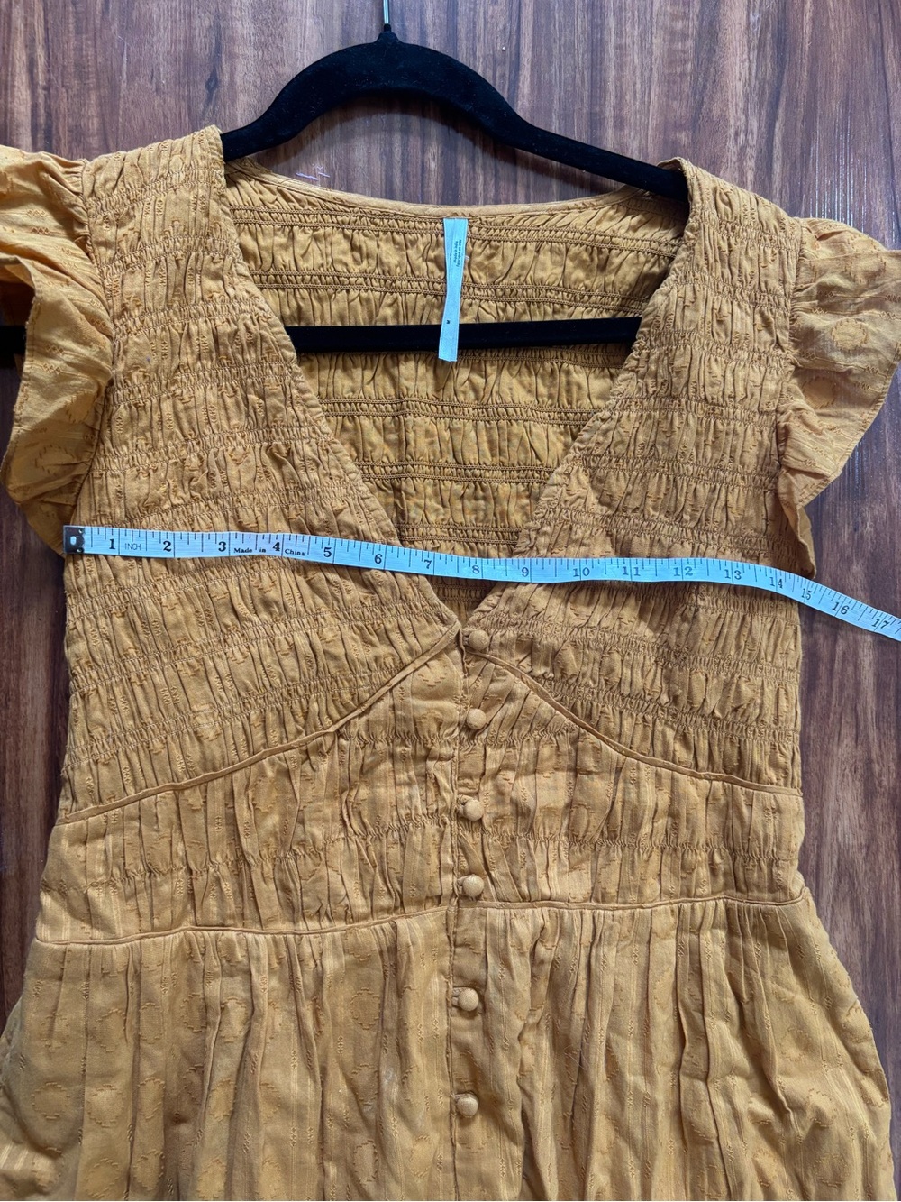 Anthropologie The Peregrine Midi Dress Mustard Marigold Yellow Smocked Boho Sz M - Picture 6 of 7